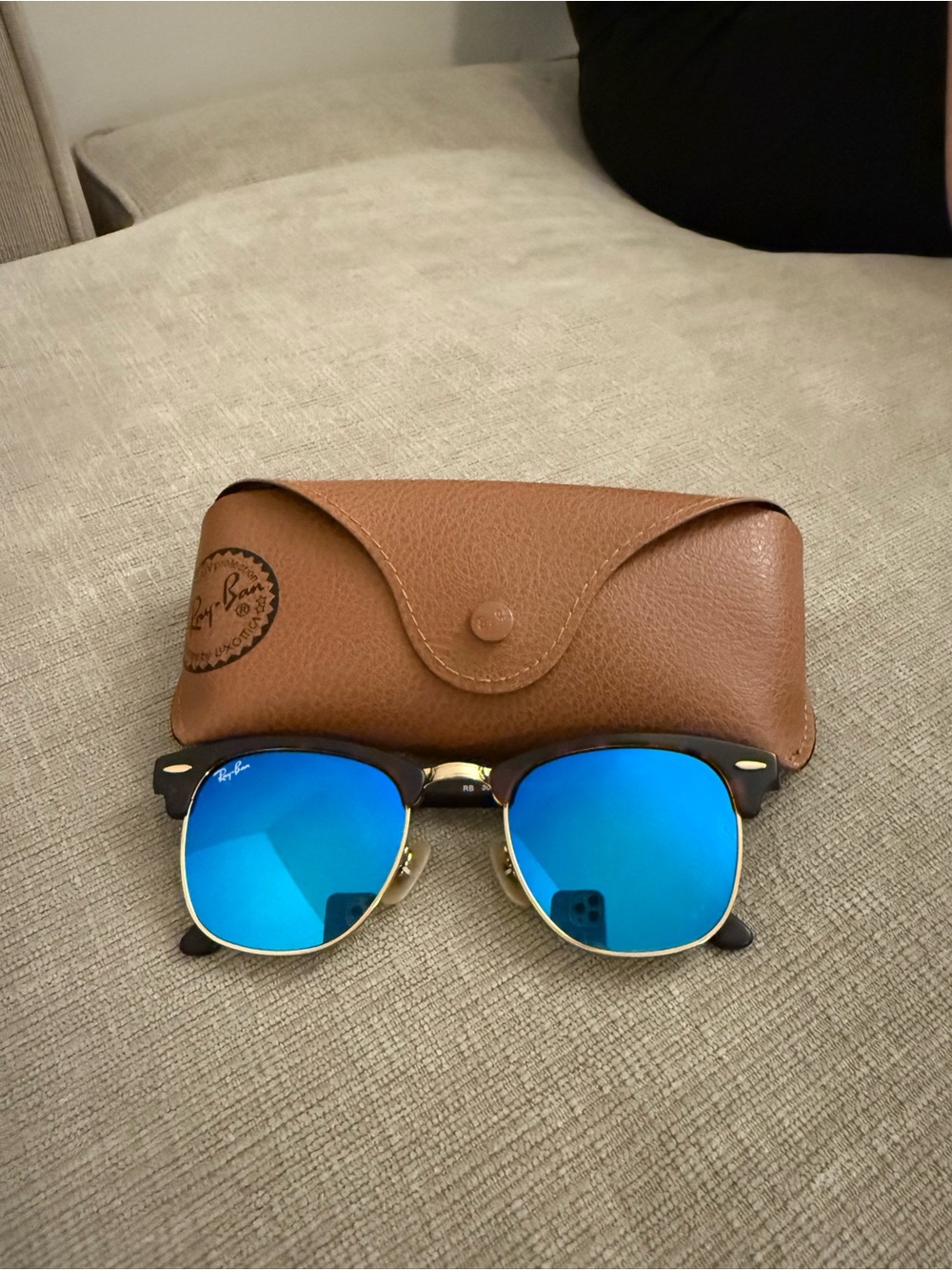Ray-Ban Clubmaster Sunglasses with Blue Mirror Lenses